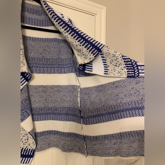 FOREVER 21 Blue White Gray Striped High Low Open Front Long Sleeve Cardigan Sz M - Picture 8 of 8